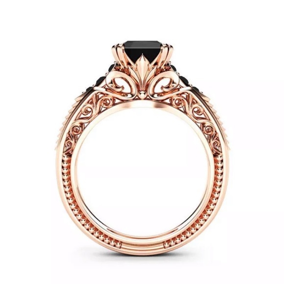 Women Rose Gold Filled Black Sapphire  Ring - Picture 3 of 4